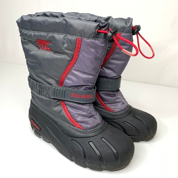SOREL Cub Grey & Red Winter Snow Boot 4Y - Picture 2 of 8